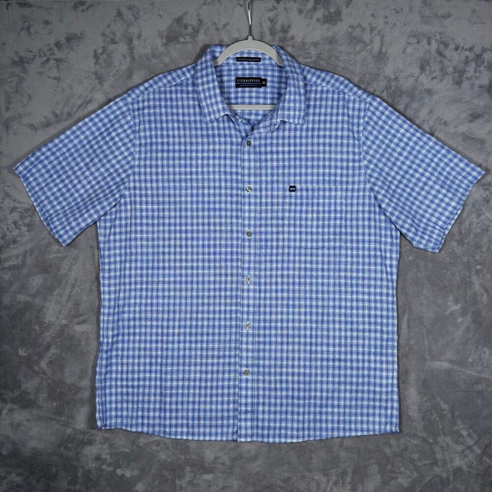 Fish Hippie Rumfront Blue Check Short Sleeve Button Down Shirt XL